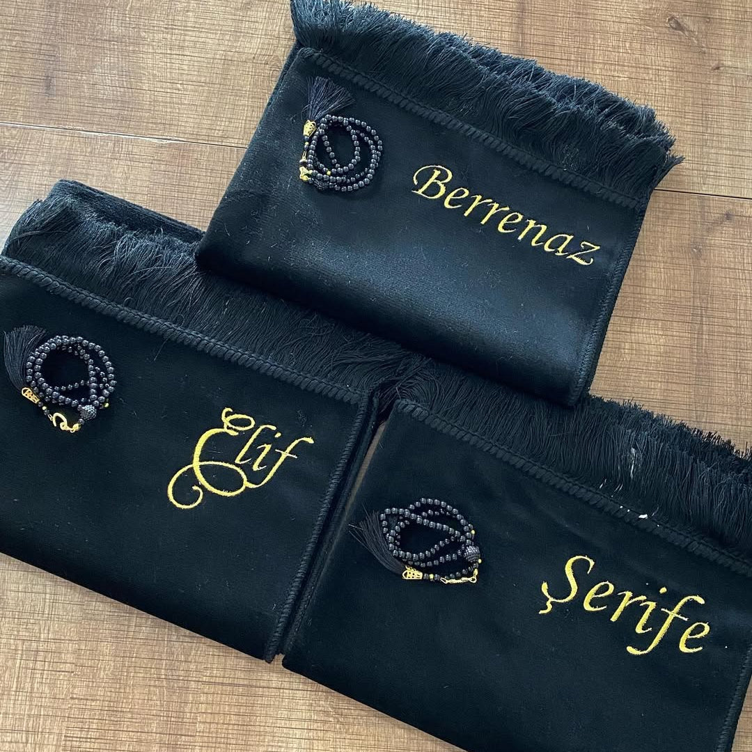 Kişiye Özel İsimli Lüx Kadife Seccade Siyah