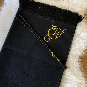 Kişiye Özel İsimli Lüx Kadife Seccade Siyah